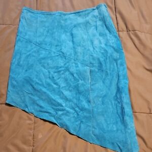 Cache, Leather,  Asymmetrical Blue Skirt
